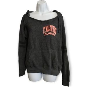 Ft. Walton Beach Florida Gray and Neon Wide neck Hoodie sz S